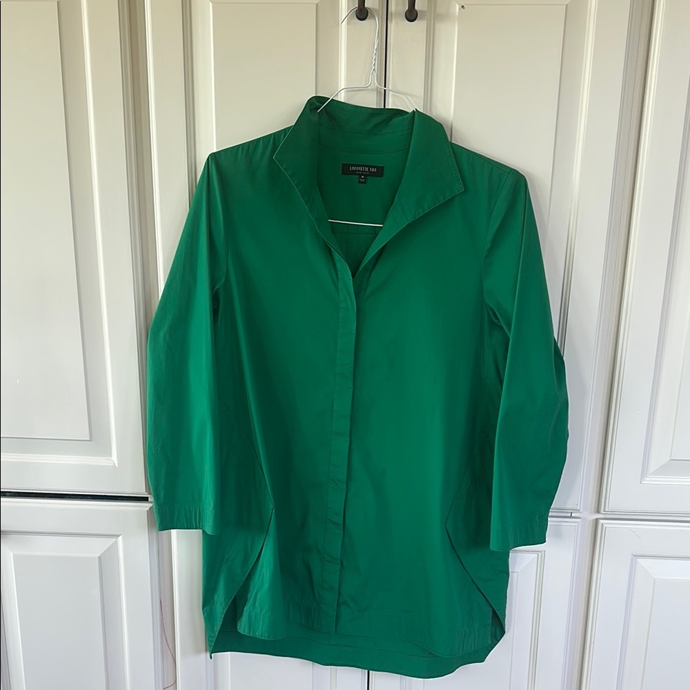 Lafayette 148 New York Green 3/4 Sleeve Button Down Shirt